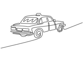 Retro car in continuous line art drawing style. Classical sedan car isolated on white background. Vintage automobile minimalist black linear sketch minimalist style. Vector illustration