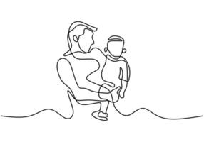 Father holding his little child one continuous hand drawn line art sketch minimalist style. Happy family time concept. Vector design illustration isolated on white background