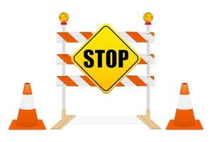 stop sign on road block vector