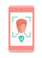Face recognition. Payment using Face Payment And Identification. Mobile phone with Biometric identification. Vector modern business concept on isolated white background.