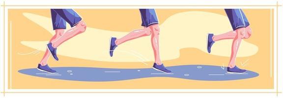 Natural running in wet weather. Right stages of running. Healthy steps of run, lifestyle concept. Autumn sport. Vector flat graphic design illustration set