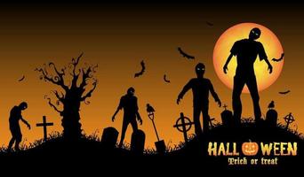 zombies de halloween en un cementerio vector