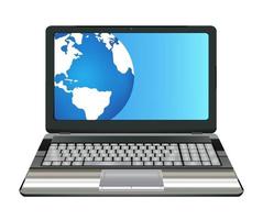 laptop computer with half earth globe on screen vector