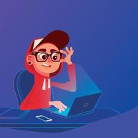 Flat vector concept illustration. A freelancer working at home