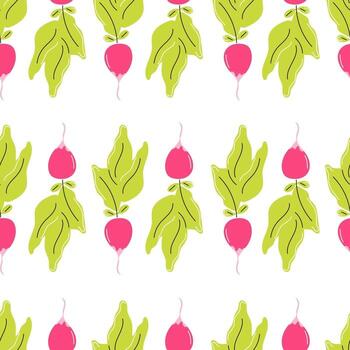 Fresh radish on a white background. Vector seamless pattern in flat style