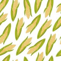 Raw corn cob on a white background. Vector seamless pattern in flat style
