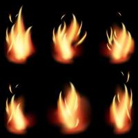 fire flame set on black background vector