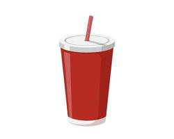 Plantilla de empaque de vaso de bebida de plástico o papel desechable rojo con pajita para refrescos o cócteles de jugo fresco. ilustración vectorial eps aislado sobre fondo blanco.