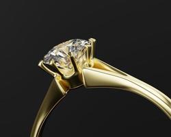 Gold diamond ring isolated on black background, 3d rendering photo