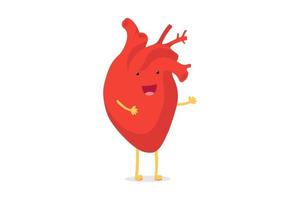 Cute cartoon smiling healthy human heart character happy emoji emotion. Funny circulatory organ cardiology. Vector eps illustration