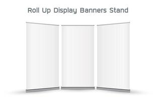 real 3d roll up display banners stand vector