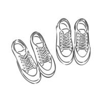 par de zapatillas sobre fondo blanco dibujado en un estilo de dibujo. zapatillas colgando de una clavija. ilustración vectorial. dibujo vectorial de zapatillas sobre un fondo blanco vector