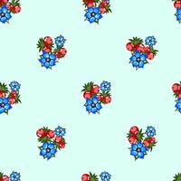 Seamless pattern of berries, flowers . Hand drawn floral ornament. Design for textile, paper, packaging, bedding from colorful doodle elements in folk style. flowers and berries in a rustic style vector