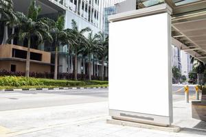 Digital media blank billboards in a bus stop, signboard for product advertisement design photo