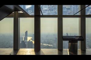 Interior of office building view of modern business skyscrapers, glass and sky view landscape of commercial building in central city photo