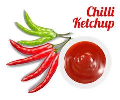 chilli ketchup suace in dish with chilli vector