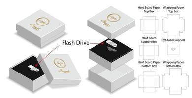 caja rígida para maqueta troquelada de embalaje de unidad flash vector