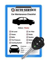 auto service car check sheet with car remote key vector