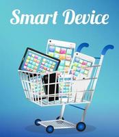 smart device with smart phone and tablet on a shopping cart vector