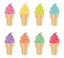 conjunto de helado de colores en un cono vector