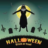 halloween evil nun in a night graveyard vector