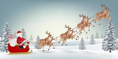 santa claus reindeer on christmas winter forest vector
