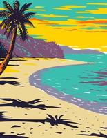 Tronco de la playa de la bahía ubicada dentro del parque nacional de las islas vírgenes en la isla de san juan en el mar caribe wpa poster art vector