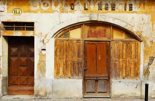 Closed brown wooden door photo