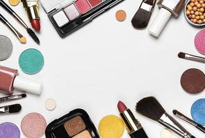Cosmetics on a white background with copy space photo