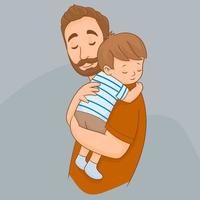 Father holding baby sleeping comfortably vector