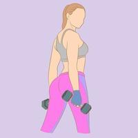 girl working out in gym with dumbbells vector