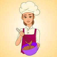 Chef girl cooking vector