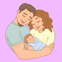 familia joven con su hijo recién nacido en brazos vector