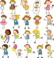 Set of different kids in doodle style vector