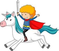 Simple cartoon character of a prince riding a unicorn isolated vector