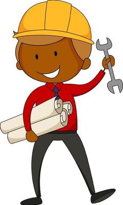 Little engineer doodle cartoon character isolated