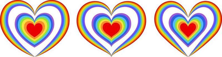 Set of different shapes of rainbow heart vector