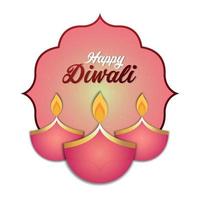 Happy diwali indian festival of light greeting card with creative diwali diya vector