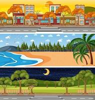 Conjunto de escenas horizontales de diferente naturaleza. vector