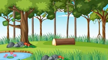 Forest landscape scene at day time with many different trees vector