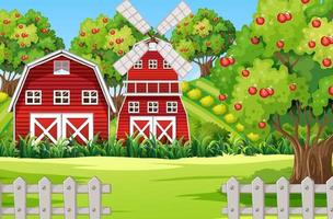 Farm scene with red barn and windmill vector