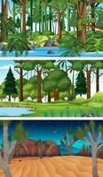 Three different nature horizontal scenes vector