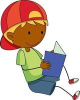 un niño garabato leyendo un libro personaje de dibujos animados aislado vector