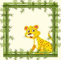 Empty banner with bamboo frame and leopard cartoon character vector