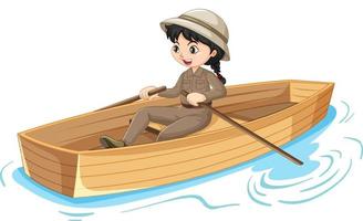 personaje de dibujos animados de niña remando el bote aislado vector