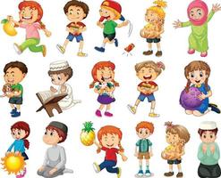 Children doing different activities cartoon character set on white background vector