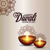 Happy diwali invitation greeting card with creative diya vector