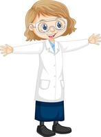 Cute girl cartoon character wearing science lab coat vector