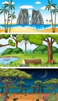 Set of different nature horizontal scenes vector