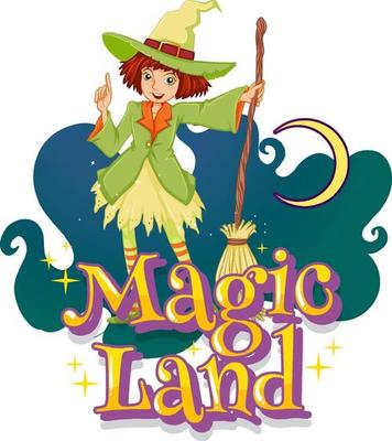 Magic Land font with a witch cartoon character